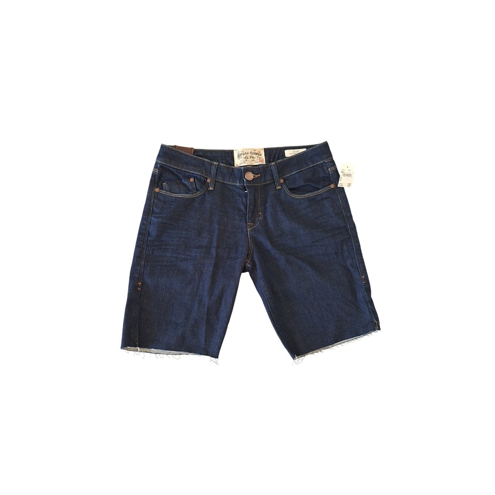 Dylan George Keira Mid Rise Skinny Denim Shorts Dark Wash Raw Hem Size 28